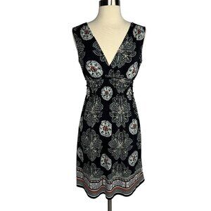 Vintage Y2K Max Edition Black Kaleidoscope Print Baby Doll Dress V Neck Stretchy